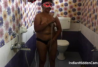 Mischievous Indian Aunty In Red Underwear Saucy Cunny In Bathroom