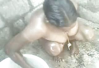 Chunky Indian Village nymph is taking tub Outdoor