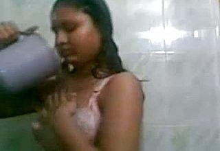 Fledgling dark flesh Indian Gf in the Bathroom Washing