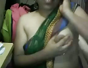 Plump Indian Dark haired In traditional sari Showcases her Giant saggy Breasts